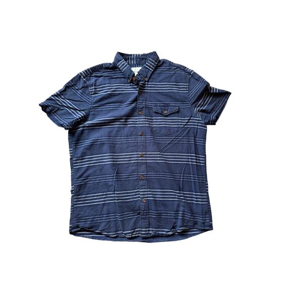 AMERICAN EAGLE short sleeve button up collared shirt; size L; 100% cotton, Blue - Picture 1 of 6